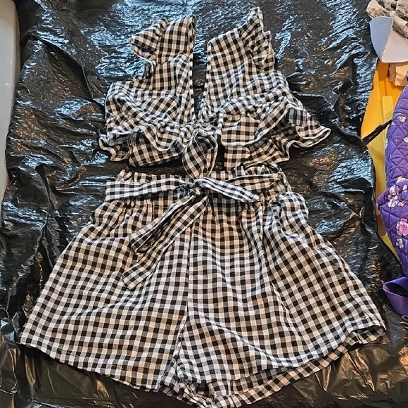 Black and White Gingham Romper - Picture 1 of 4